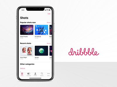 Dribbble app, redesign for iOS 11