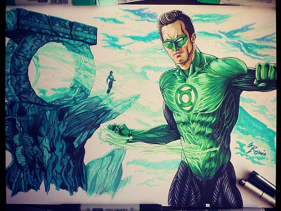 Green Lantern tribute comics copic dccomics drawing green illustration lantern monument superhero