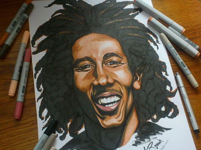 Bob Marley bob colour copic drawing illustration marley raggae rasta tribute