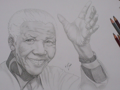 Nelson Mandela drawing figure illustration peace pencil portrait