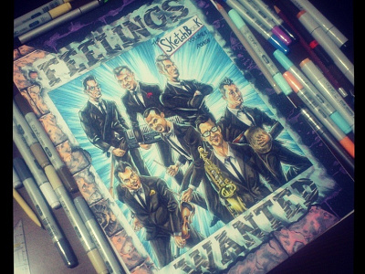 Feelings cover band colour copic drawing feelings figure illustration music poster wall wanted