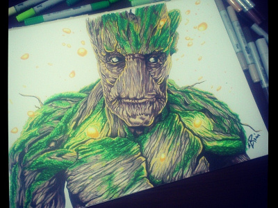 Groot alien copic drawing green groot guardiansofthegalaxy hero illustration marvel