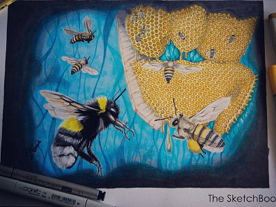 bees bees copicmarkers drawing hive honey illustration
