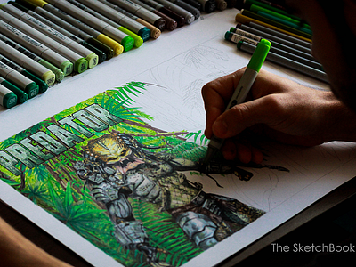 Predator pt. 2 background blackbook color copicmarkers drawing forest green illustration predator project