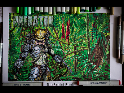 Predator blackbook color copicmarkers drawing forest green illustration predator project