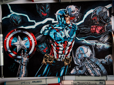 Captain America vs Ultron captainamerica colors copicmarkers drawing fight illustration marvel shield steverogers ultron