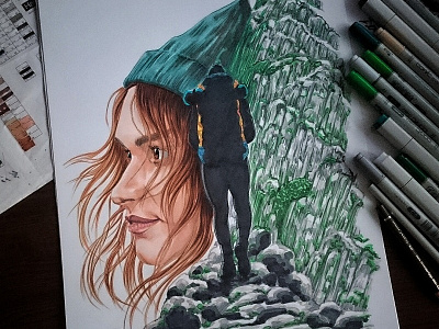 Hiking copicmarkers drawing hiking illustration mountain portrait