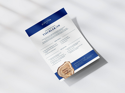 Tischlerei Schuster Job offer branding carpenter cd ci corporate design holz job offer print stelleninserat tischler tischlerei wood