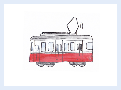 Tramway bim brush folder handdrawn handmade illustration kids train tram watercolor