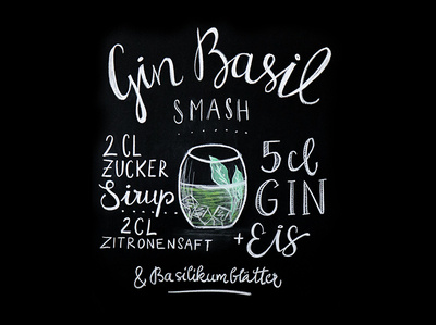 Gin Basil Cocktail Lettering chalk chalkboard cocktail handlettering handwritten illustration lettering menu