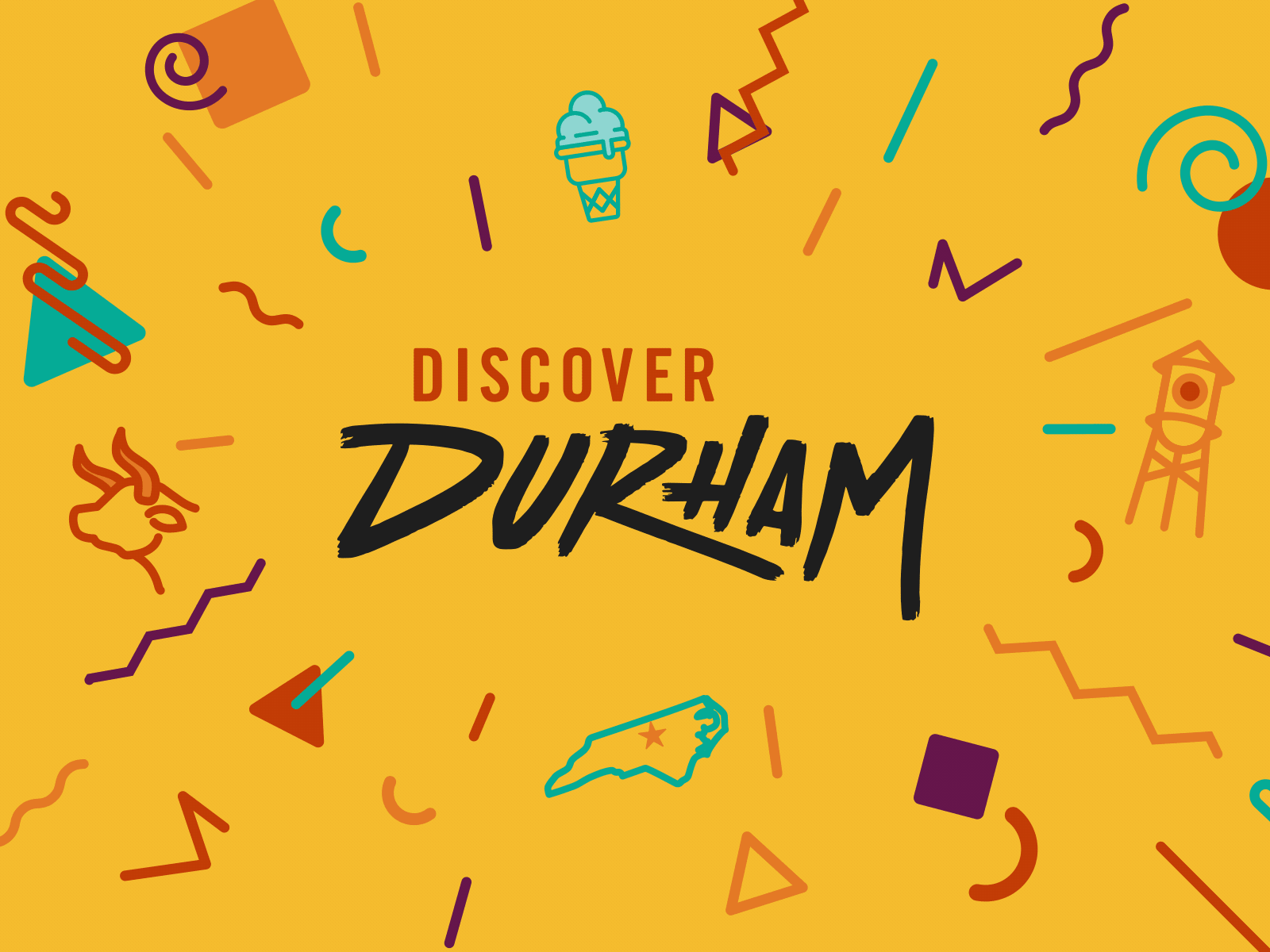 Discover Durham - Fall 2019 Ad Campaign 90s animation bold bright colors bull discover durham flat geometric gif icecream illustration lemur loop mograph motion design nc pizza vector water tower
