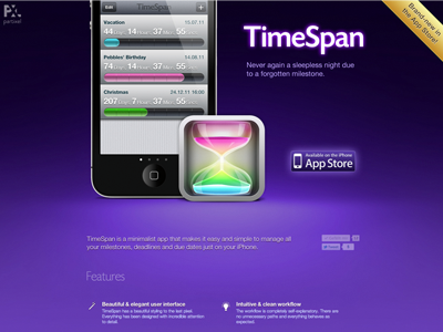 TimeSpan App Page app calendar countdown date deadline due event iphone meeting milestone reminder schedule time timer