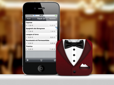Dinner for One app bow tie butler dinner icon interface ios iphone lunch restaurant shirt tuxedo ui waiter