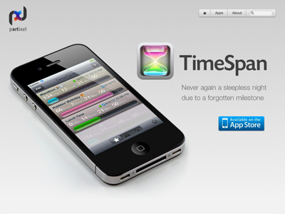 TimeSpan Site Relaunch app clean iphone onepage page presentation site web website