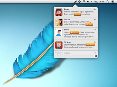 Feather.app UI app bar bird blue feather mac menu osx search twitter ui