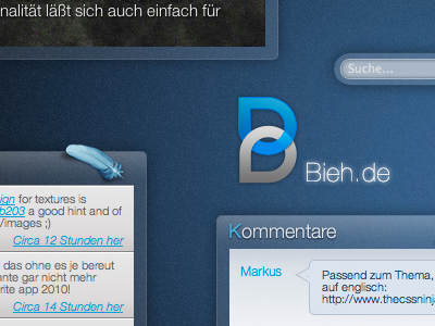 Bieh.de blog blue design glass interface logo portfolio transparency web design website white