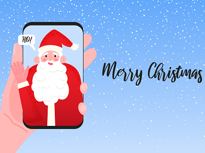 Video call from Santa chat christmas christmas card ear greeting greeting card happy holidays happy new year hat illustration merry christmas mobile red santa hat santaclaus smartphone snow videocall winter