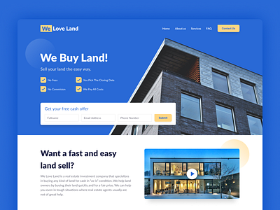 We Love Land agency blue clean desktop landing page modern real estate ui