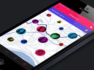 DIRECTORY CHALOK app apple black dark interface iphone location map mobile pink radar ui