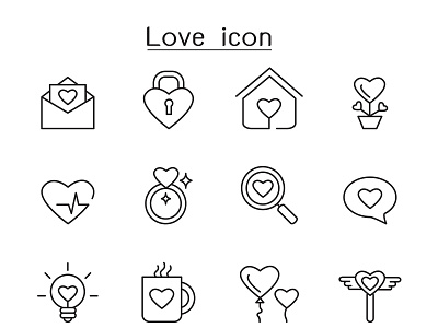 Love line icon set emotion emotions heart letter lettering love lover married