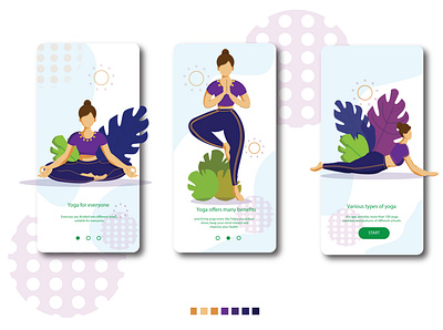 yoga onbording ui color flat illustration onboarding onboarding screen ui uiuxdesign vector vector illustration yoga app