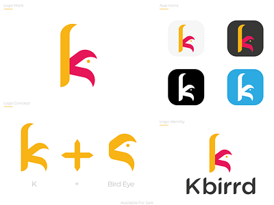 K + Bird Logo Combination, K Letter with Bird Symbol-K logomark
