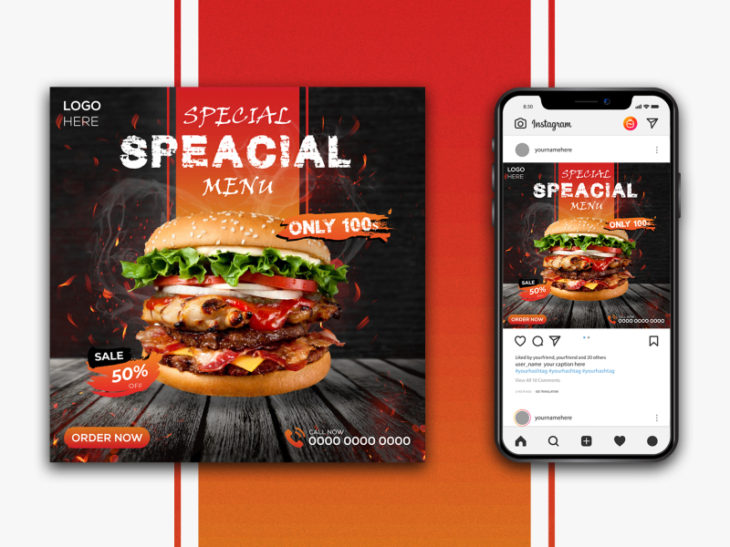 Restaurant Social Media Post Template I Social Media Banner by Mashrafi ...