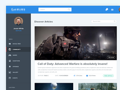 Article Layout | Web Interface article page articles gaming gaming interface