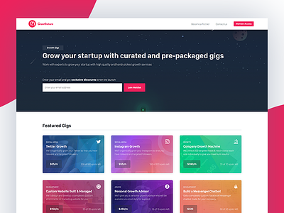 Growthstore Homepage colourful colourful homepage growth growth hacking homepage ios ios 11 marketing marketing gigs pink