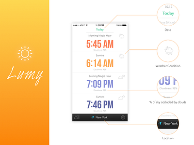 Lumy App - Features app clean flat interface ios ipad iphone magic hours photography rise sun ui