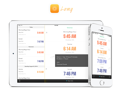 Lumy - Universal App app clean flat interface ios ipad iphone magic hours photography rise sun ui