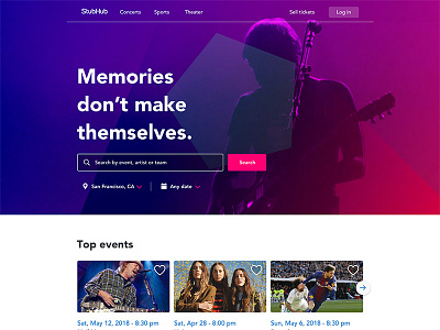 StubHub - Homescreen concept design ui ux web