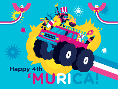 Happy 4th 'MURICA! 2ndamendment 4thofjuly 4thofjulyweekend doritoburrito dribbble eagleland fireworks illustration inkbyteatwork monstertruck redwhiteandblue