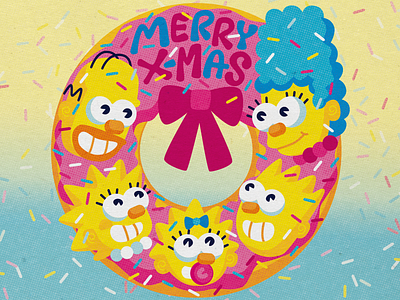 The Simpsons' Holiday Card cmyk doh donut dribbble dribbbleweeklywarmup holidaycard illustration inkbyteatwork sprinkles thesimpsons weekly warm up
