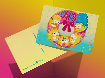 The Simpsons' Holiday Card bart cmyk doh donut holiday card homer illustration inkbyteatwork inkbytestyle lisa maggie marge mockup postcard design sprinkles stationery the simpsons thesimpsons wreath x mas