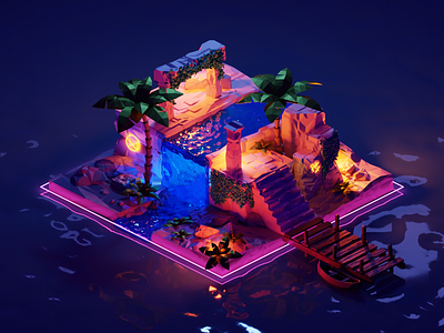 Sci-fi island 3d graphic design illustration