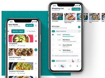 Recipe App – Shopping list and main calendar android app calendar green health iphone iphone x list meal mobile mobile app recipe shopping shopping list