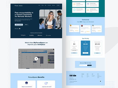 FocusSpace | Find Remote Co-working partner design interface design landing page landingpage design ui web website redesign
