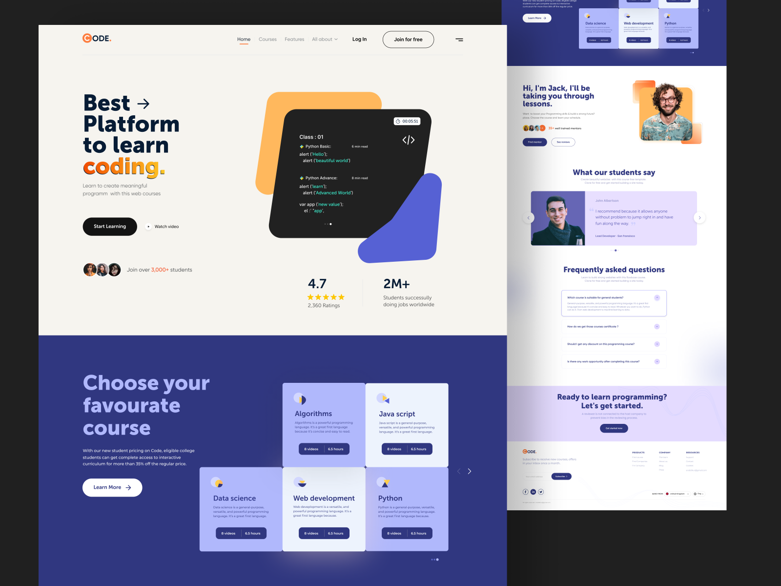 Code. | programming course landing page ui by Siddikur R Shakil on Dribbble