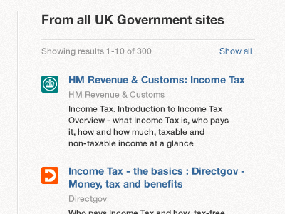 Search across all .gov.uk domains alphagov results search
