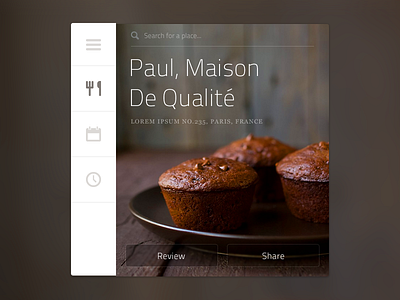 Travel Agenda awesome bakery brownies buttons clean food france icons interface knife and fork minimal navigation paris review share ui web design