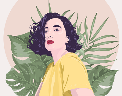 Girl with the plants behind graphic design illustration inkscape portrait portrait illustration vector vector design