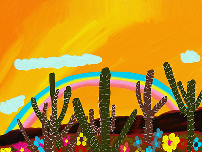 Cactus and Rainbow - Digital Painting adobe adobefresco arizona brushes cactus colors creative design design art digital discovery flowers graphic design illustration inspiration landscape painting rainbow