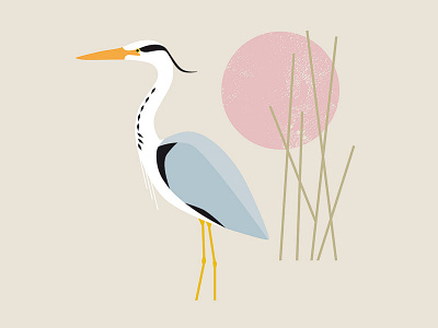 Heron bird minimalistic reeds scandinavian simple vector wildlife