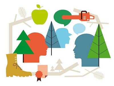 female networking in the forest editorial icon nature simple trees vector woods