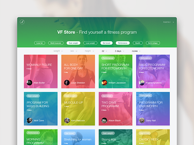 VF Store cards design fitness interface market sketchapp sport store ui ux web website