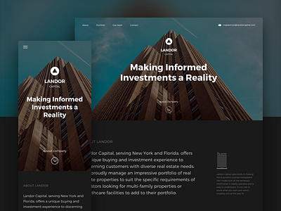 Landor Capital corporative dark estate investments minimalistic modern responsive site ui web