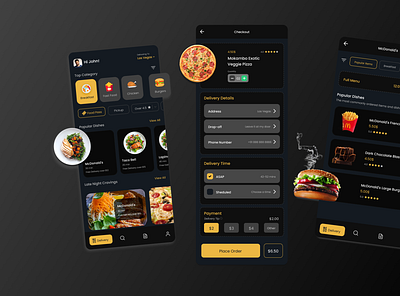 Food DeliveryApp appdesign blacktheme figmadesign foodapp fooddeliveryapp latest design newdesign popular design trendy ui ux