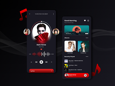Music App Design appdesign blacktheme figmadesign music app music player popular design trending ui ux