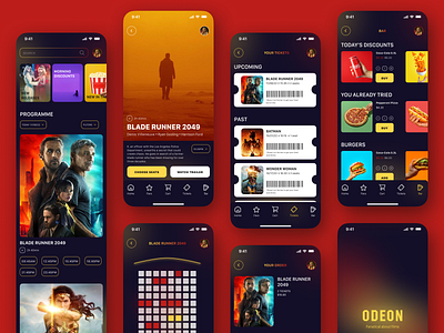 ODEON Cinemas iOS App app design batman blade runner 2049 booking cinema film food hbo hulu ios movie mubi neon netflix product design service design ticket app ui ux wonder woman